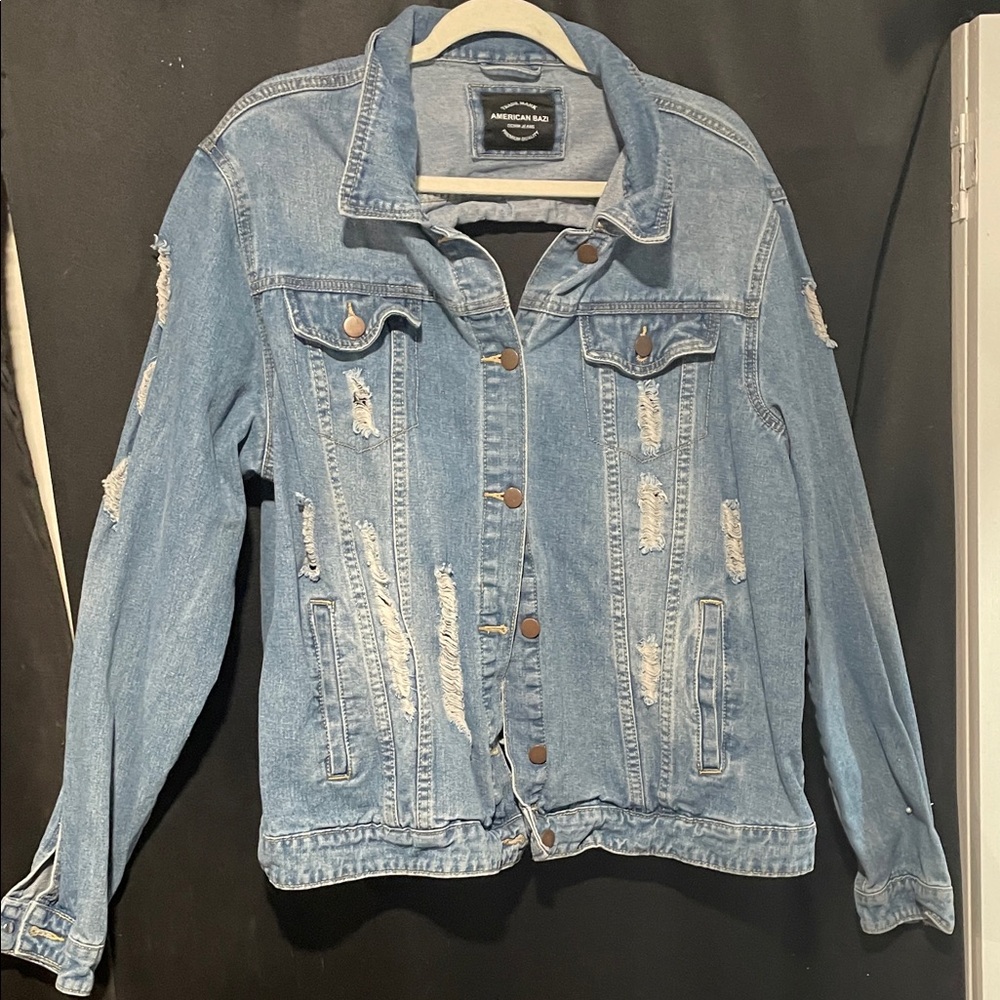American Bazi Distressed Light Blue Jean Jacket